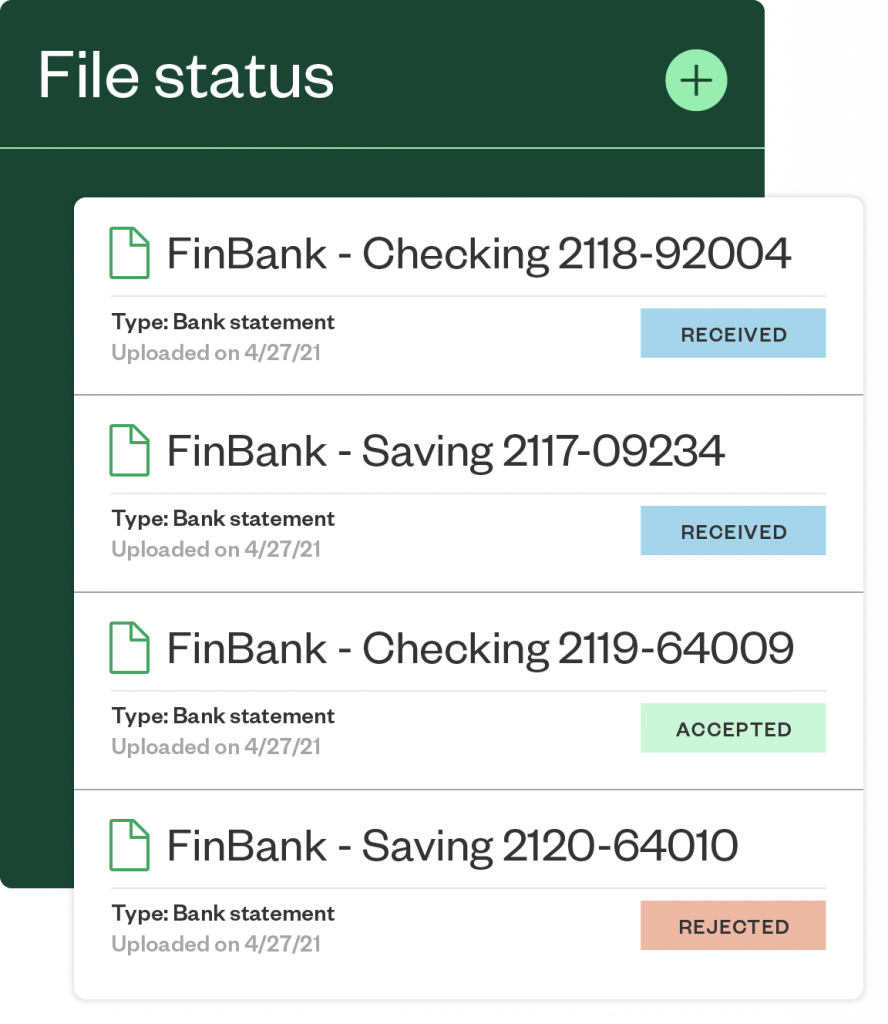 Stylized screenshot of the Maxwell app showing File Status and various files marked as Received, Accepted, and Rejected.